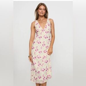 Princess Polly Cream Midi Slip Dress with Pink Floral Print